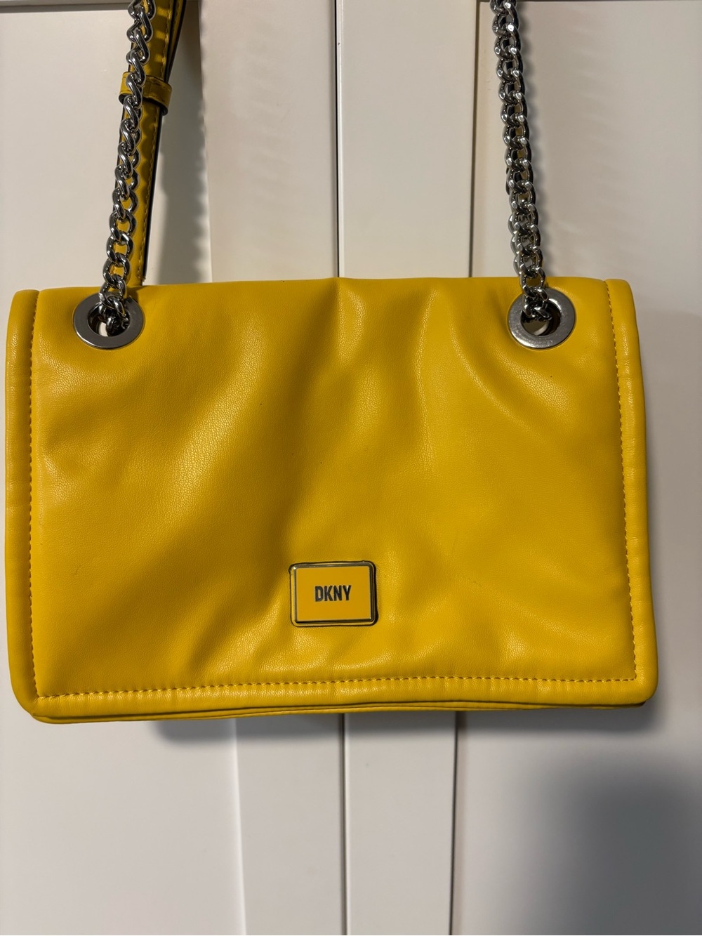 DKNY Mustard/Cumin Yellow Shoulder Bag with Silver Chain Strap LIKE NEW